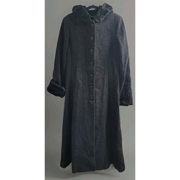 Donnybrook Longline Wool Blend Hooded Trench Coat Size 8 Comfy Winter Preppy - Picture 1 of 13
